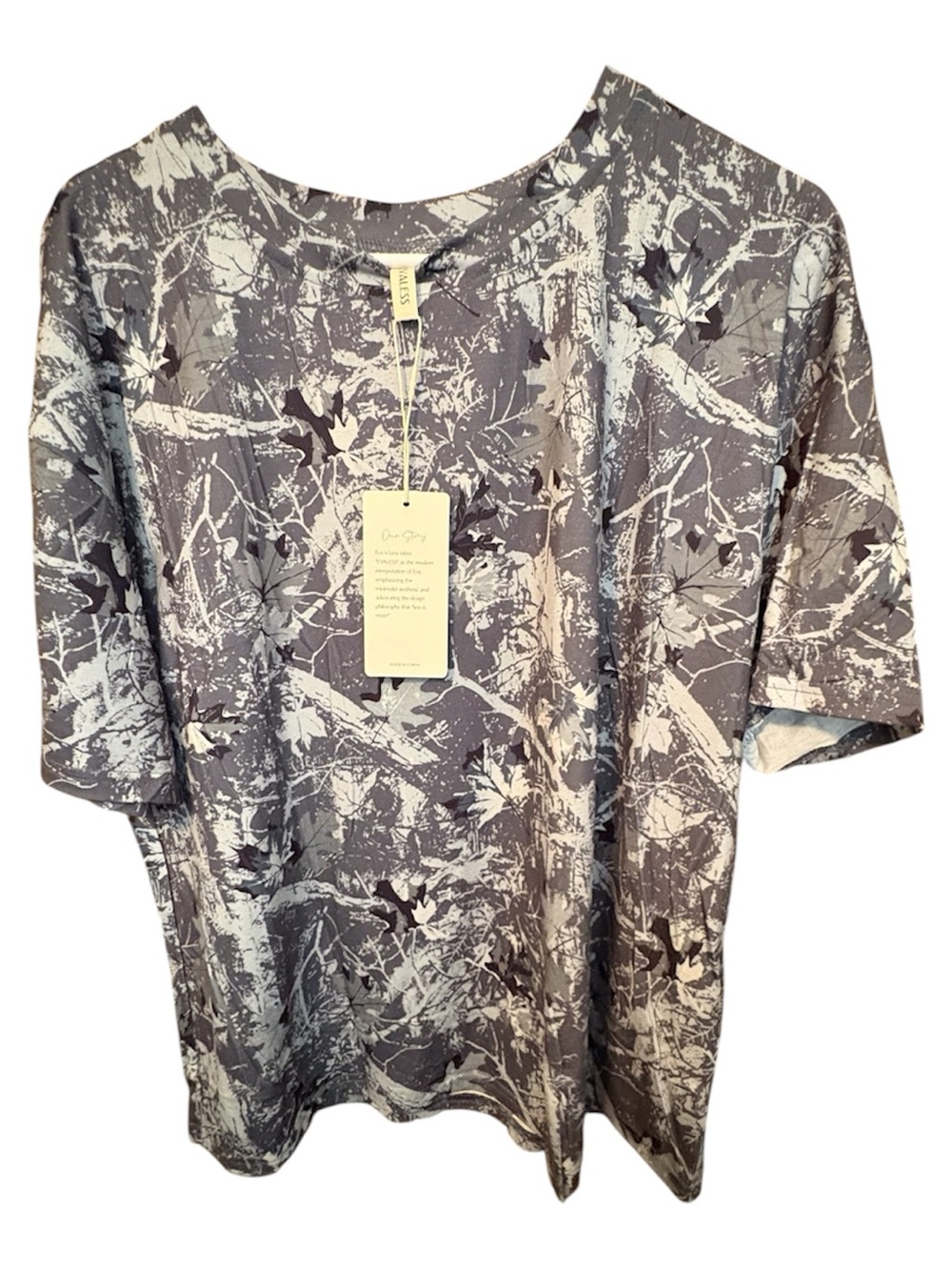 Short Sleeve Printed Crewneck Top - Gray/White